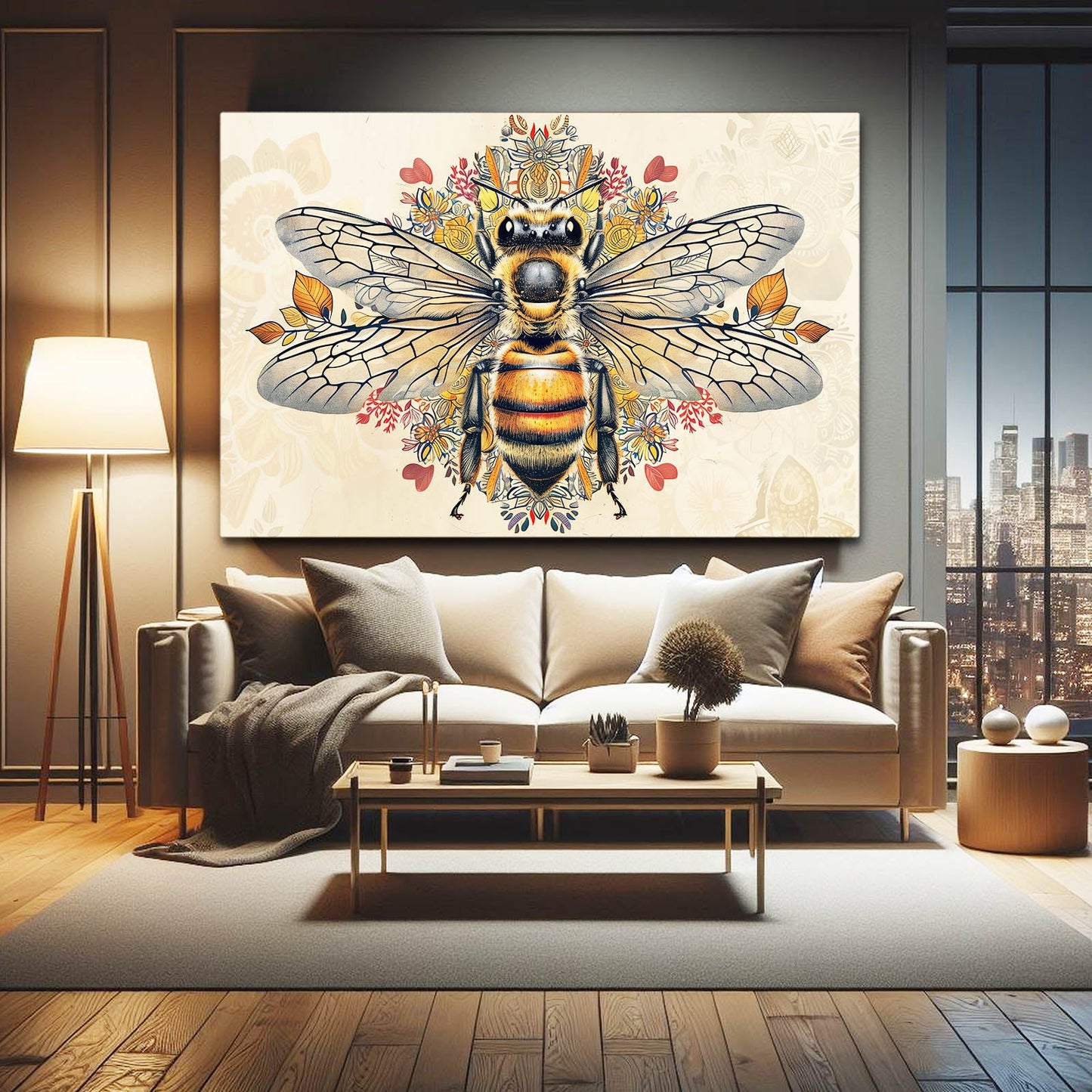 Folk Floral Bee Art