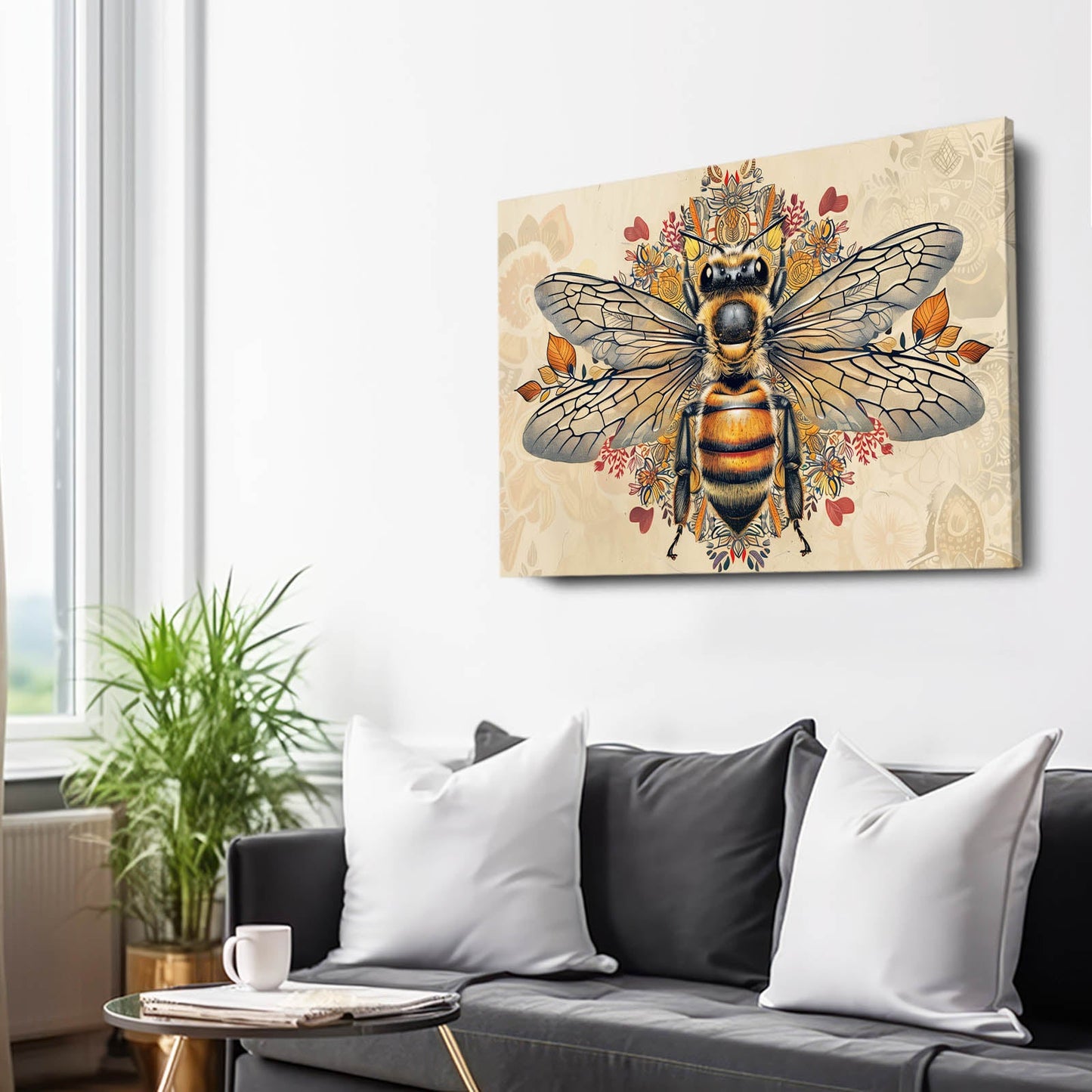 Folk Floral Bee Art