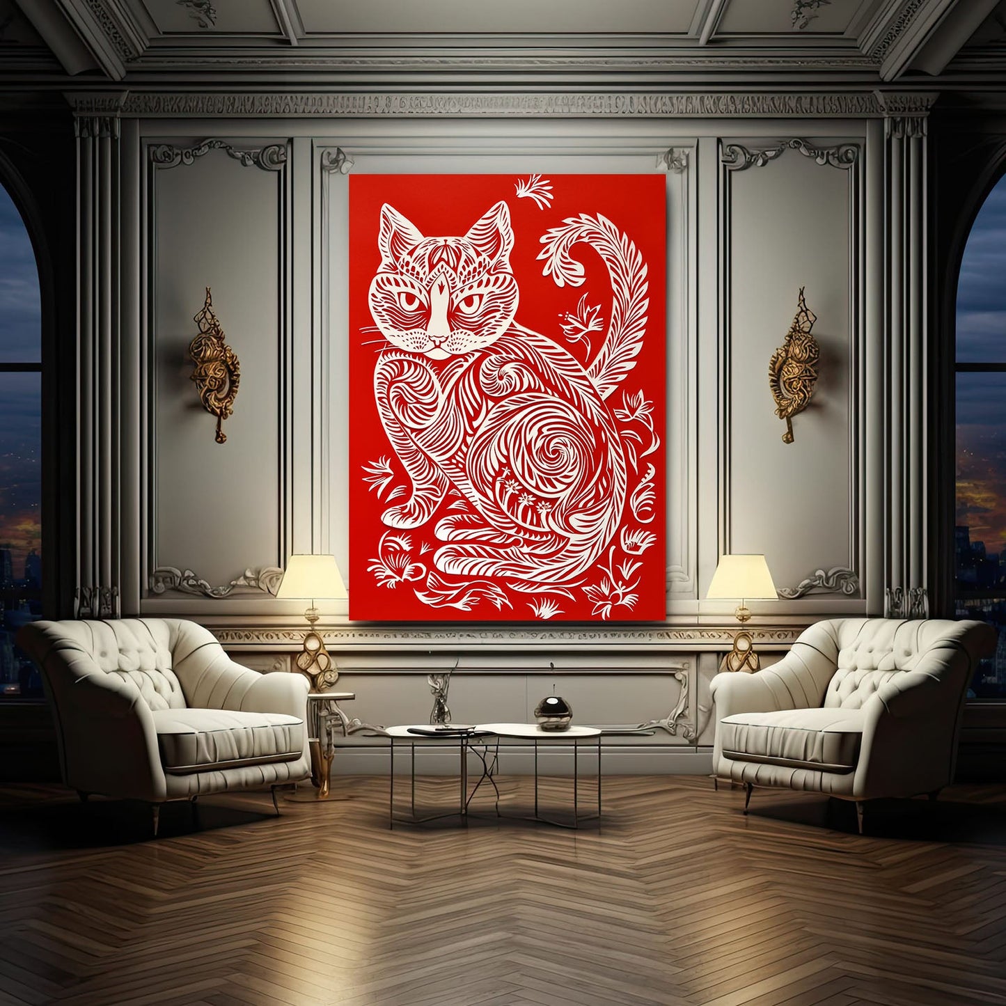 Folk Pattern Cat Wall Art