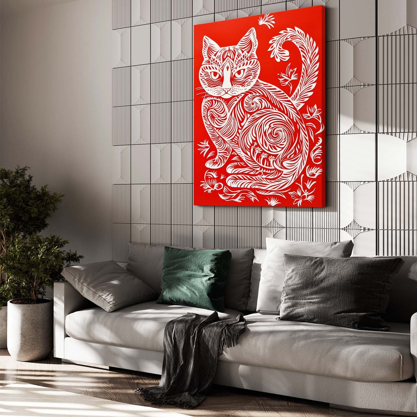 Folk Pattern Cat Wall Art