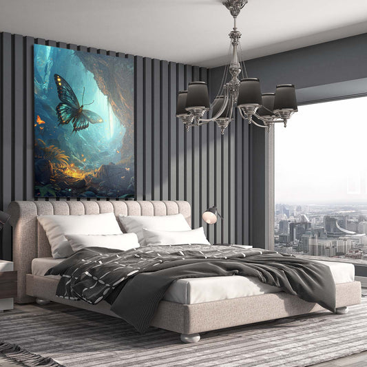 Forest Spirit Butterfly Wall Art — 3d canvas print in blue tones, view 3