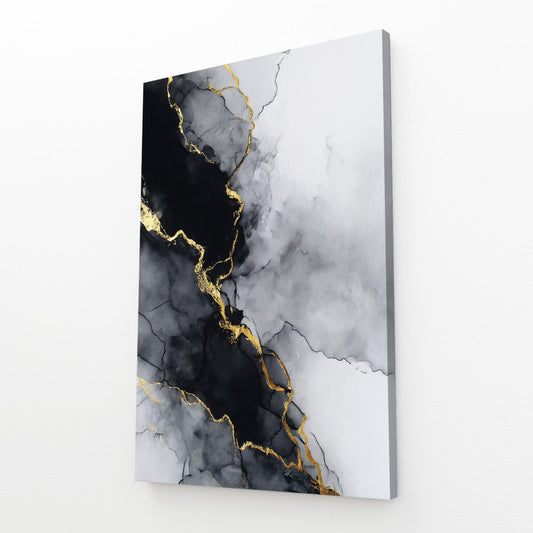 Frost Marble Vein Gold Art – angled canvas view on white background