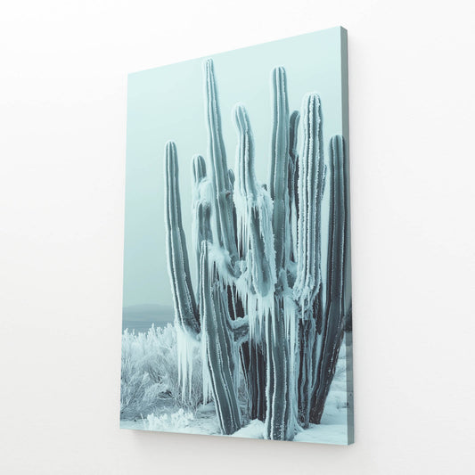Frosted Mint Grove Cactus Wall Art – angled canvas view on white background