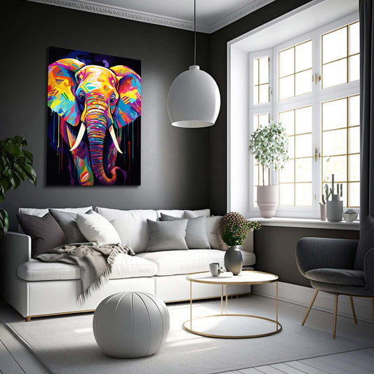 Full Colors Elephant Wall Art — abstract canvas print in blue tones, view 3
