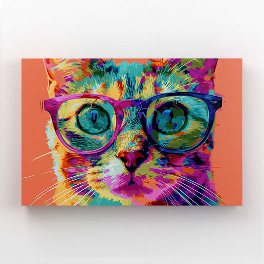 Funky Cat Wall Art — pop art canvas print in blue tones, canvas print on white background