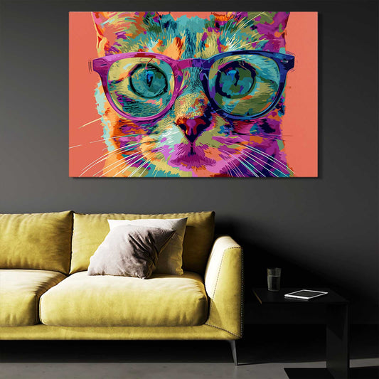 Funky Cat Wall Art — abstract canvas print in blue tones, view 3