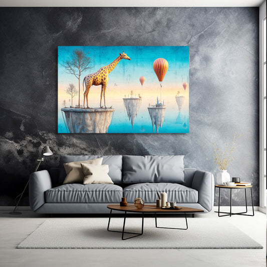 Funny Giraffe Wall Art — surrealism canvas print in blue tones, view 4