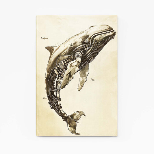 Futuristic Whale Art – angled canvas view on white background