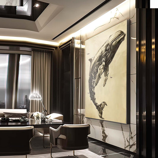 Futuristic Whale Art — steampunk canvas print in brown tones, view 3