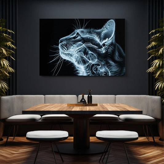 Futuristic X-Ray Cat Art — cyberpunk canvas print in blue tones, view 3