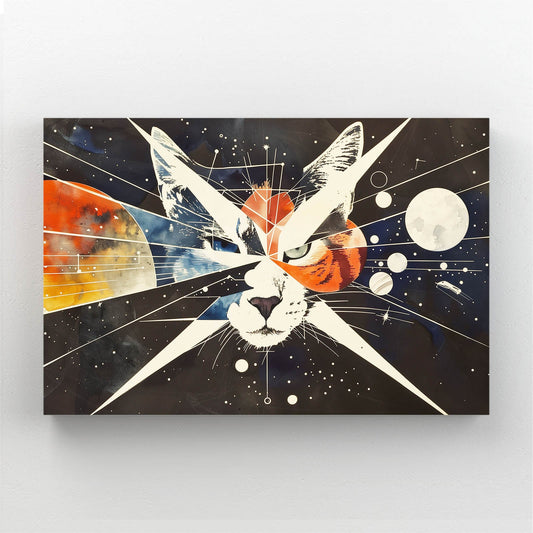 Galactic Fracture Cat Art — digital canvas print in brown tones, canvas print on white background