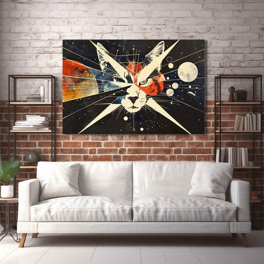 Galactic Fracture Cat Art — abstract canvas print in brown tones, view 3