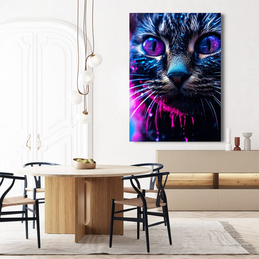 Galactic Gaze Cat Art — digital canvas print in blue tones, view 3