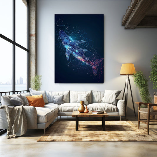 Galactic Night Whale Art — abstract canvas print in blue tones, view 3