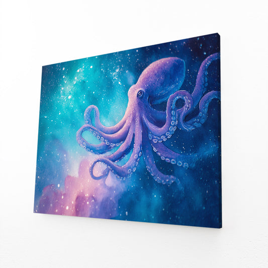 Galaxy Drift Octopus Canvas – angled canvas view on white background