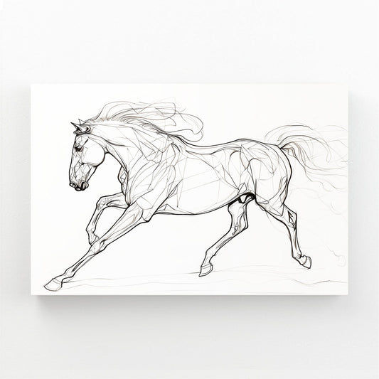 Galloping Line Art Horse Prints — classic canvas print, angled canvas view on white background