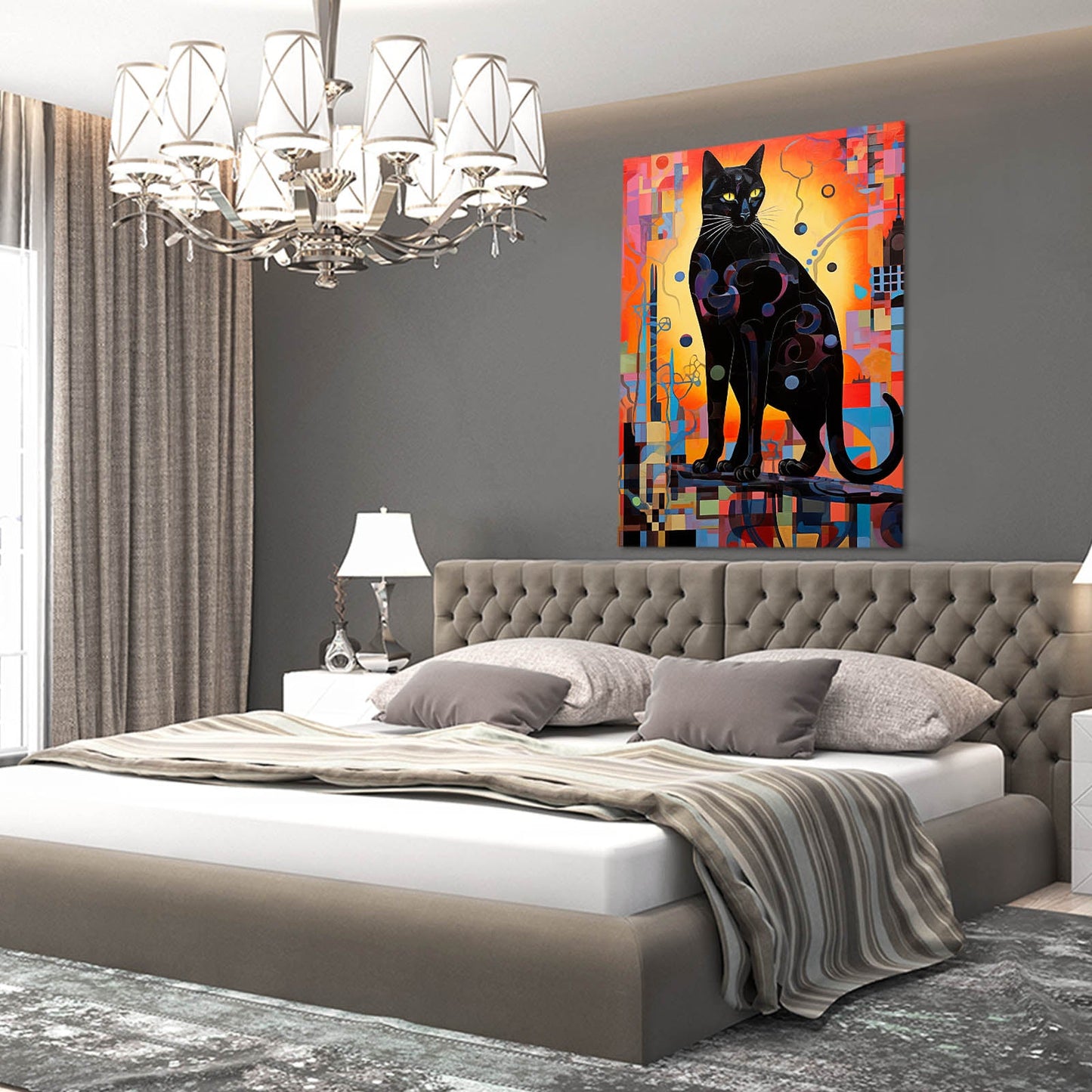 Geometric Abstract Cat Wall Art