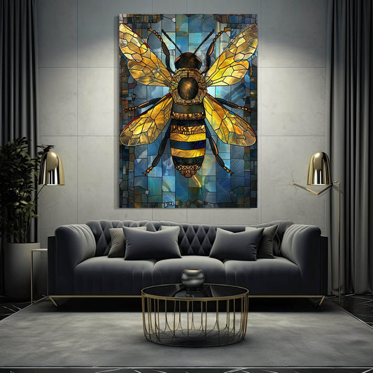 Geometric Bee Art — abstract canvas print in blue tones, view 3