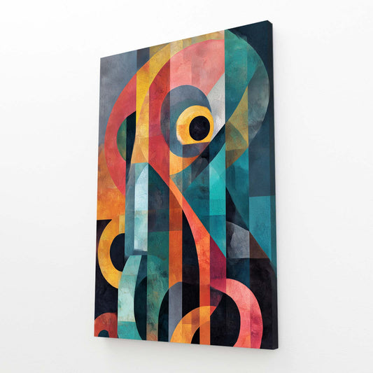 Geometric Color Blocks Octopus Prints – angled canvas view on white background