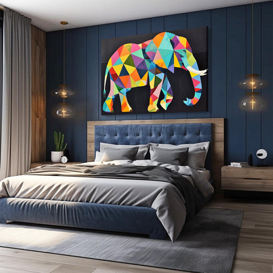 Geometric Color Pop Elephant Art — abstract canvas print in blue tones, view 3