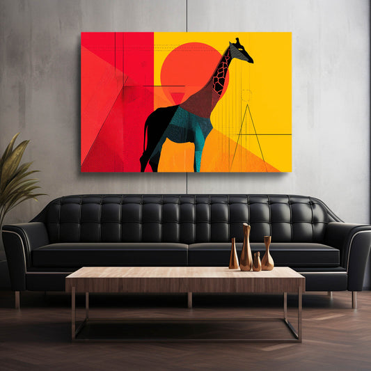 Geometric Giraffe Wall Art — abstract canvas print in red tones, view 4