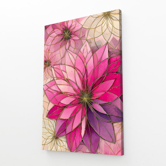 Geometric Petal Bloom Cherry Blossom Wall Decor – angled canvas view on white background