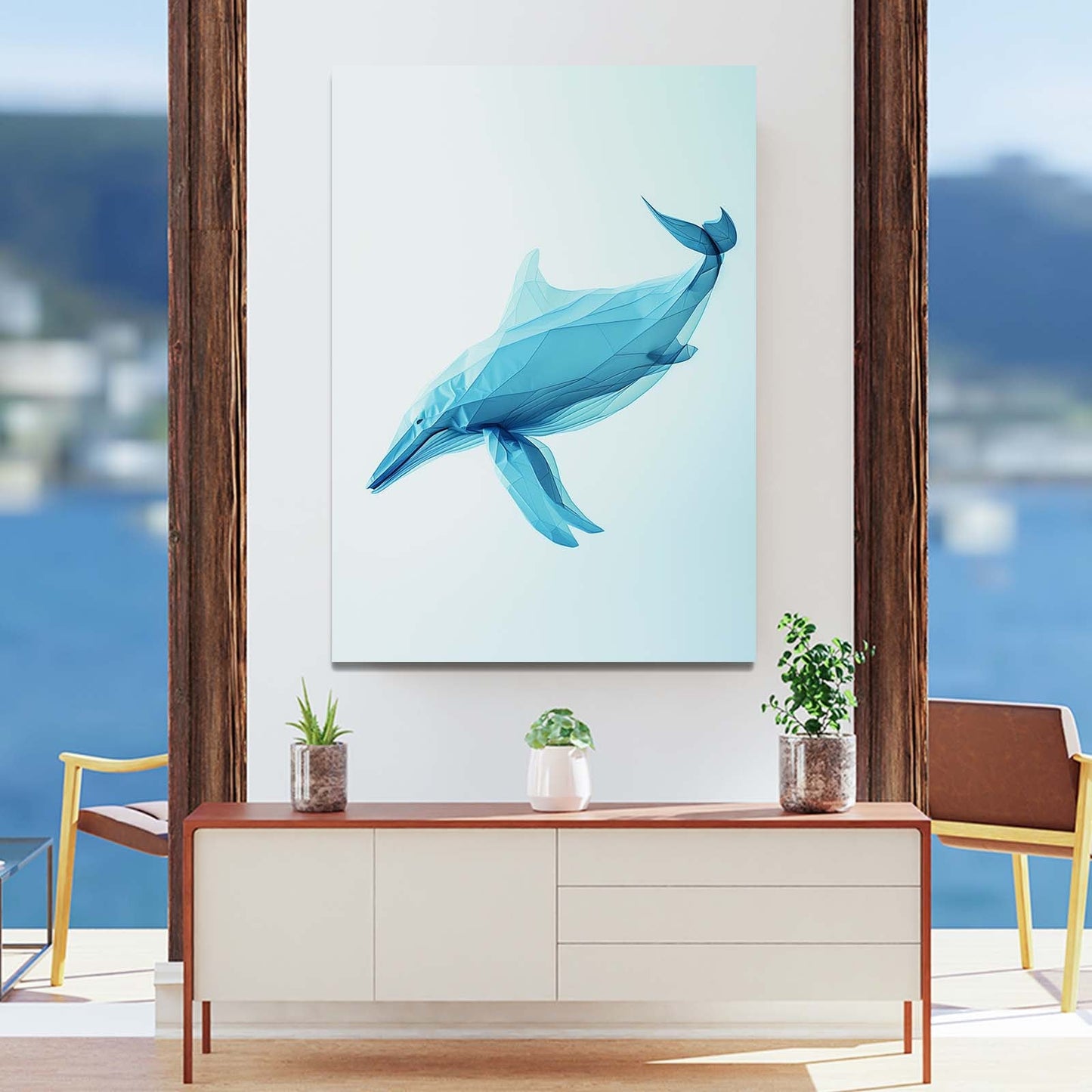 Geometric Polygonal Blue Whale Art
