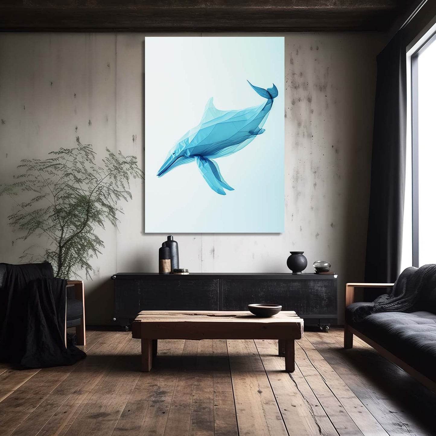 Geometric Polygonal Blue Whale Art
