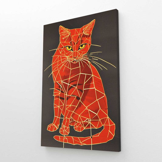 Geometric Red Cat Art — abstract canvas print in red tones, view 3