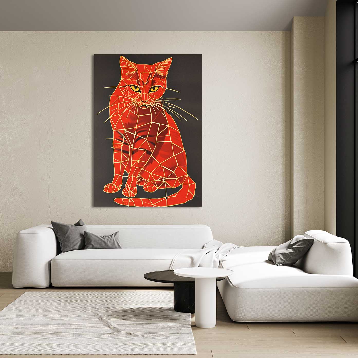 Geometric Red Cat Art