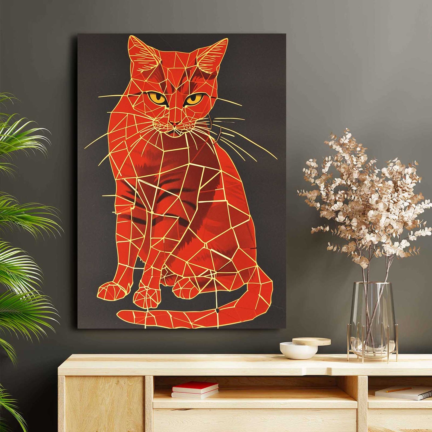 Geometric Red Cat Art