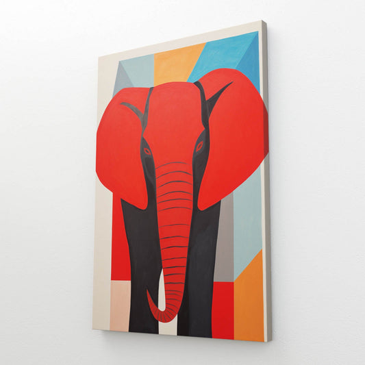 Geometric Red Elephant Art
