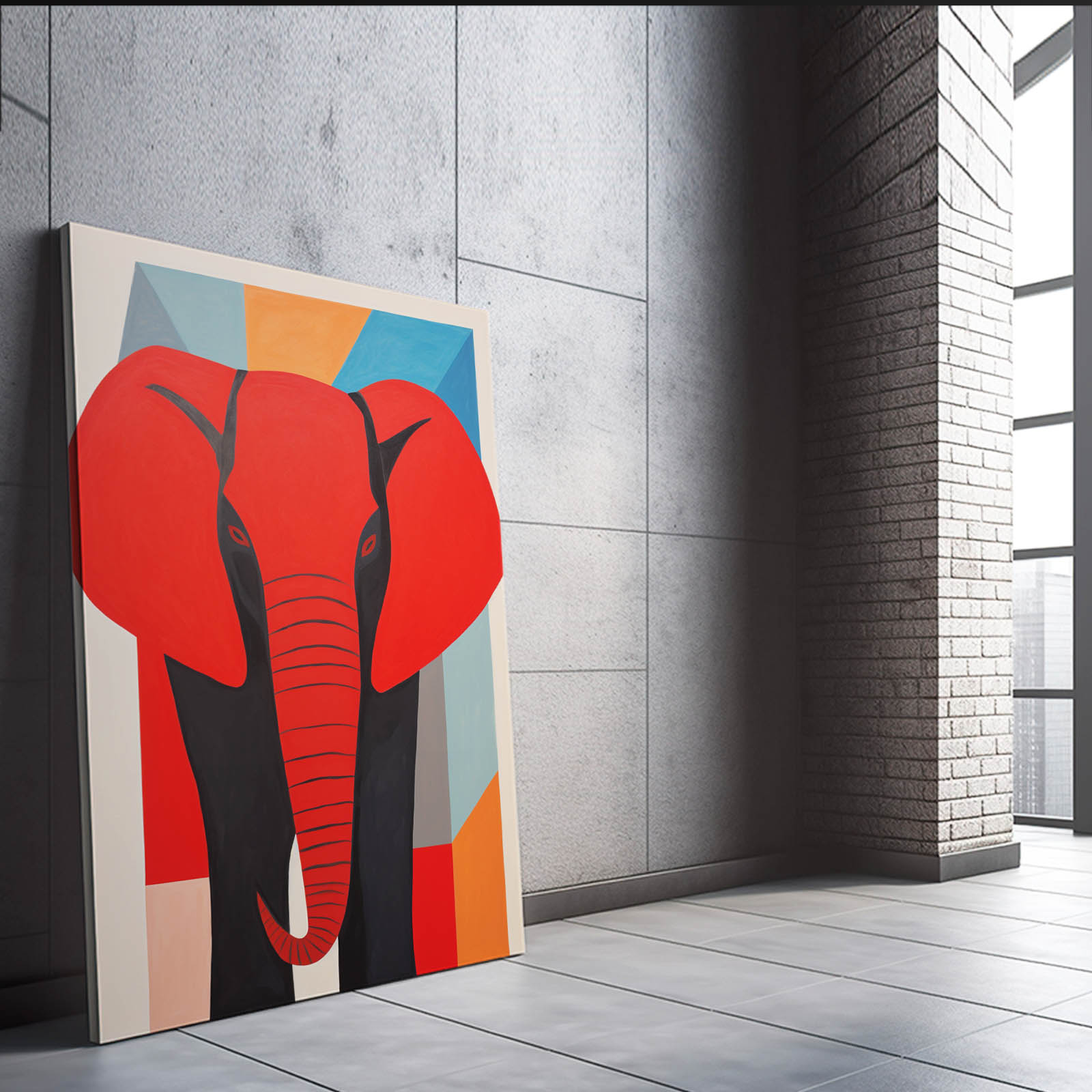 Geometric Red Elephant Art