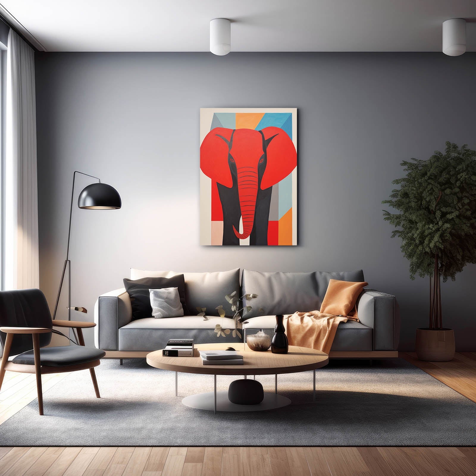 Geometric Red Elephant Art
