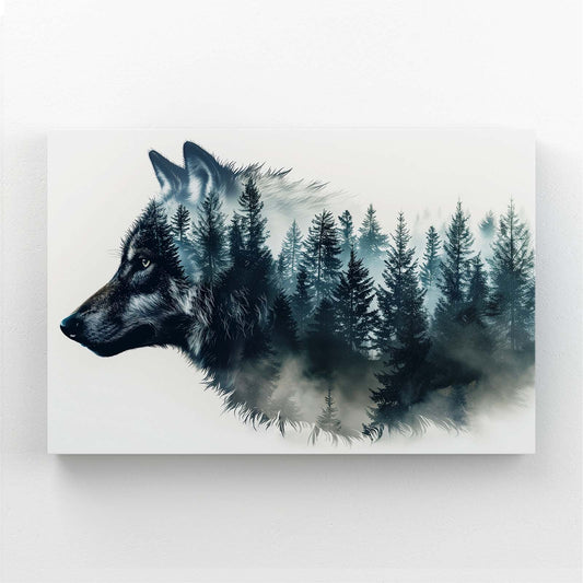 Geometric Wolf Wall Art — nature canvas print in blue tones, canvas print on white background