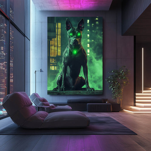 Ghost Dog Art — cyberpunk canvas print in green tones, view 3