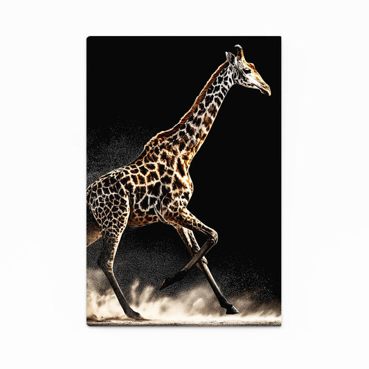 Giraffe running on a black background