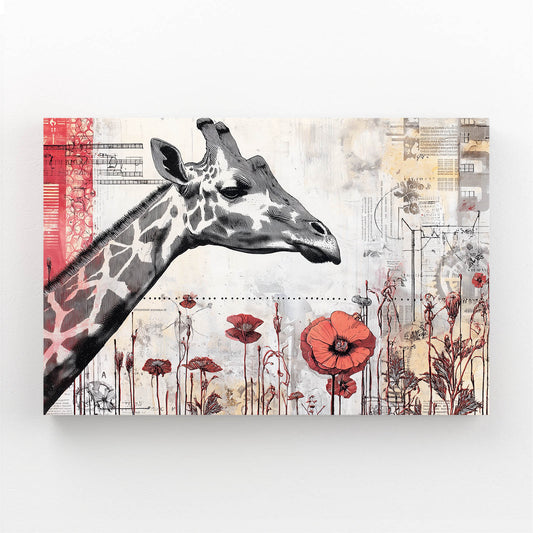 Canvas print with a giraffe and floral design on a textured background