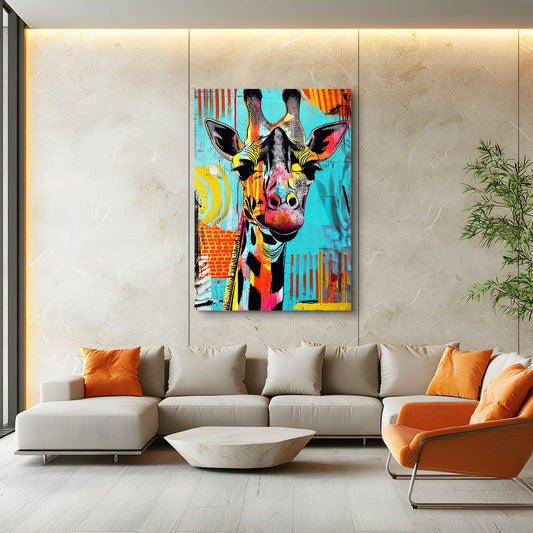 Giraffe Canvas Print — pop art canvas print in blue tones, view 4