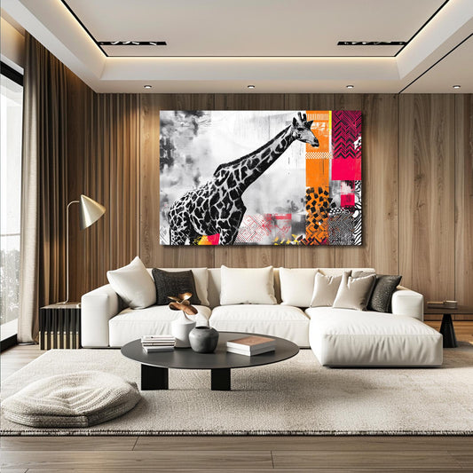 Giraffe Family Wall Art — graffiti canvas print in white tones, view 4