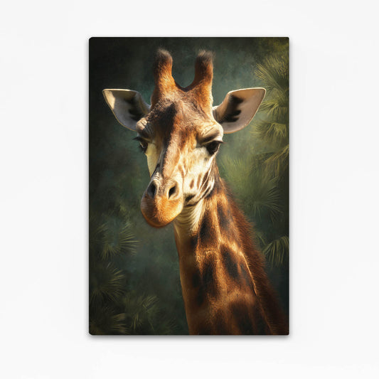 Giraffe painting with a dark green background