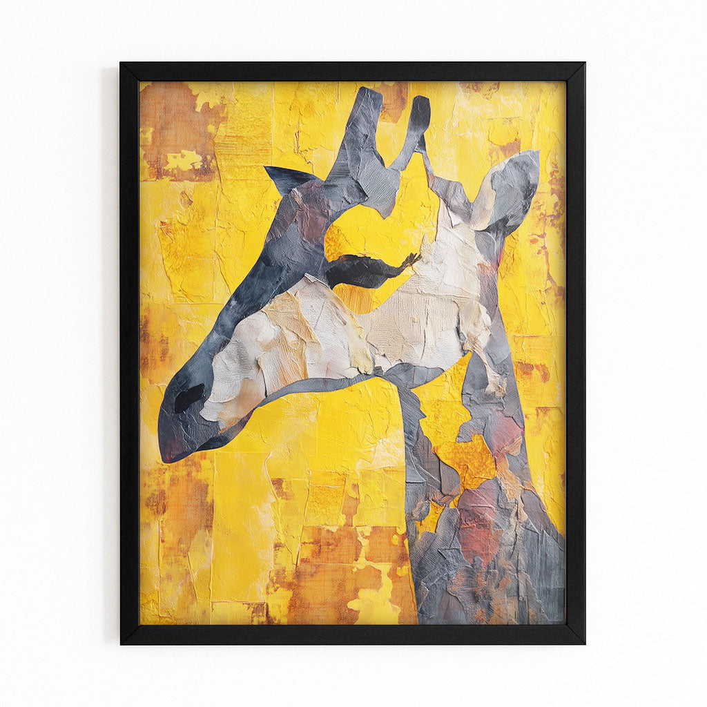 Abstract art piece with a deer silhouette on a yellow background