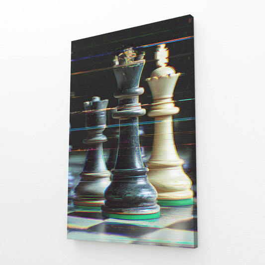 Glitch Scanline Pieces Chess Prints – angled canvas view on white background