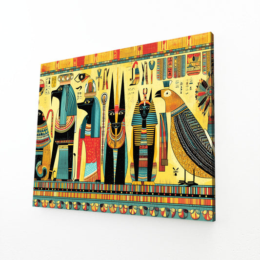 Gods Procession Illustration Egyptian Canvas Art – angled canvas view on white background