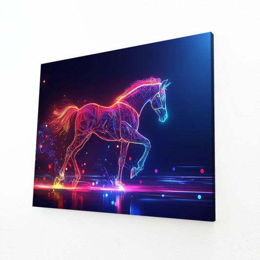 Gold Black Horse Art – angled canvas view on white background