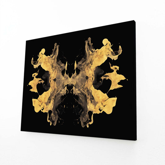 Gold Blot Symmetry Wall Art – angled canvas view on white background