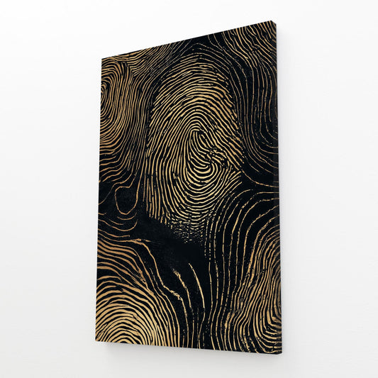 Gold Fingerprint Lines Canvas – angled canvas view on white background