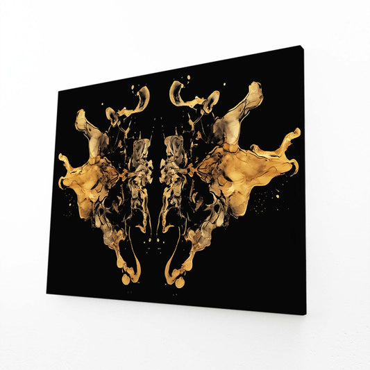 Gold Ink Symmetry Canvas Art – angled canvas view on white background