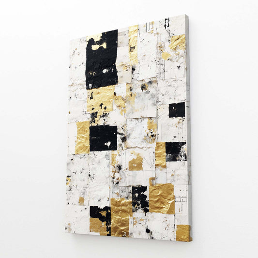 Gold Leaf Squares Chess Canvas Art – angled canvas view on white background