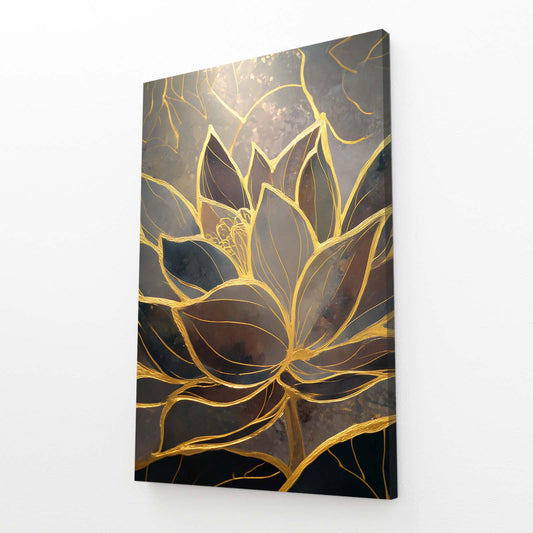 Gold Lotus Marble Wall Decor – angled canvas view on white background